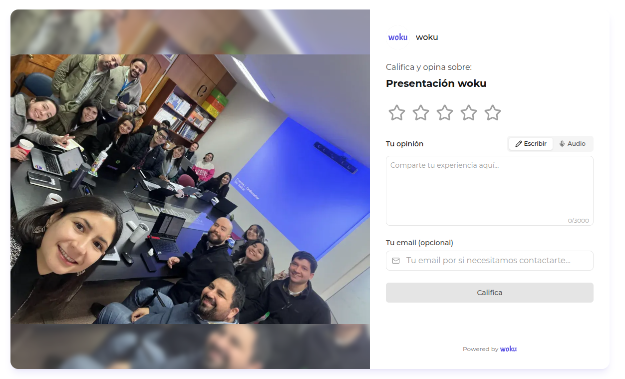 Nueva interfaz de la herramienta para capturar reseñas en woku. Vista desktop